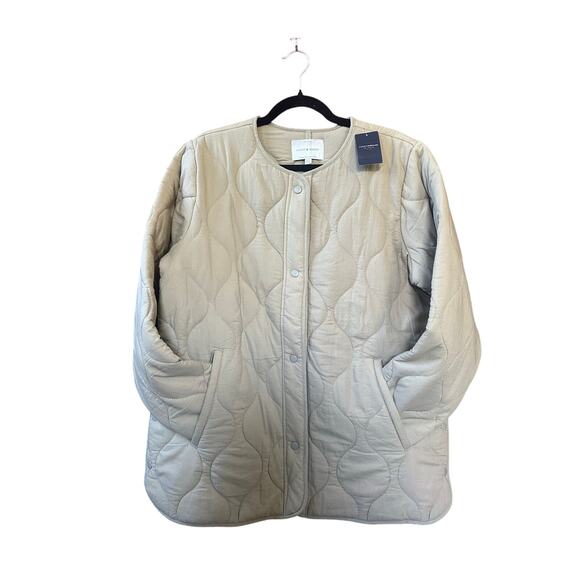NWT Lucky Brand Women’s Lightweight Quilted Snap Jacket L Taupe Tan Beige Liner - Picture 1 of 9